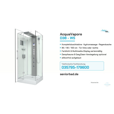 AcquaVapore D38: Komplettduschkabine mit Hydromassage, Farblicht &amp; Dampf — das Serienvideo - AcquaVapore D38 Komplettduschkabine – Serienvideo | SeniorBad