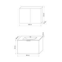 Badmöbel Set Gently 1 V1 Weiß MDF Waschtisch 80cm mit 5W LED-Strahler / Energiebox