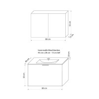 Badmöbel Set Gently 1 V1 Weiß/Eiche MDF Waschtisch 80cm mit 5W LED-Strahler / Energiebox