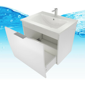 Badmöbel Set Gently 1 V2 R Weiß MDF Waschtisch 60cm mit 5W LED-Strahler / Energiebox