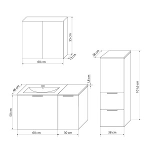 Badmöbel Set Gently 1 V2 L Weiß MDF Waschtisch 90cm mit 5W LED-Strahler / Energiebox