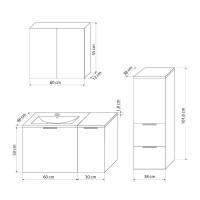 Badmöbel Set Gently 1 V2 L Weiß MDF Waschtisch 90cm mit 5W LED-Strahler / Energiebox