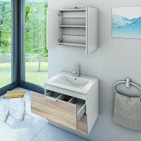 Bathroom furniture set Gently 2 v1 white/oak mdf washbasin 60cm without led lighting