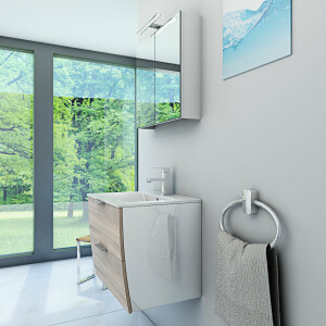 Bathroom furniture set Gently 2 v1 white/oak mdf washbasin 60cm with 5w LED spotlight