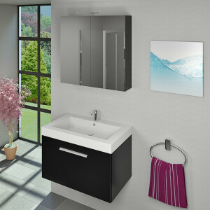 Spiegelschrank Badspiegel Badezimmer Spiegel City 80cm schwarz JA mit 1x 5W LED-Strahler