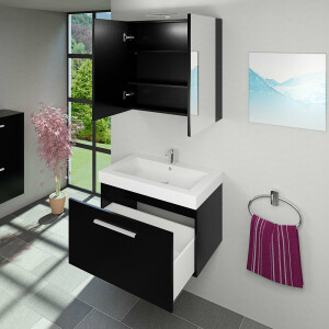 Spiegelschrank Badspiegel Badezimmer Spiegel City 80cm schwarz JA mit 1x 5W LED-Strahler