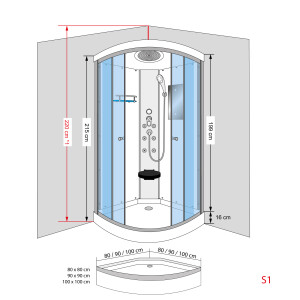 Duschkabine Fertigdusche Dusche Komplettkabine D10-10T0-EC 90x90cm MIT 2K Scheiben Versiegelung

