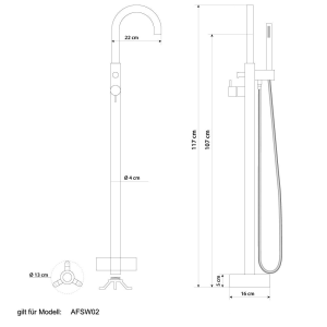 Armatur freistehende Wanne Badewanne Wannenmischbatterie Standarmatur AF02