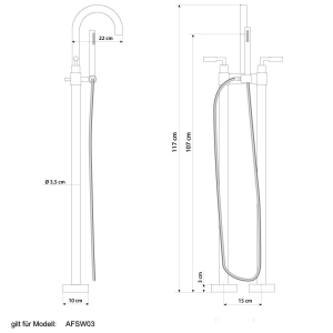 Armatur freistehende Wanne Badewanne Wannenmischbatterie Standarmatur AF03