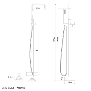 Armatur freistehende Wanne Badewanne Wannenmischbatterie Standarmatur AF05