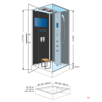 Dampfdusche Duschtempel Sauna Dusche Duschkabine D38-13L2-EC 90x90cm MIT 2K Scheiben Versiegelung
