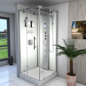 Dampfdusche Duschtempel Sauna Dusche Duschkabine D38-20L3-EC 100x100cm MIT 2K Scheiben Versiegelung