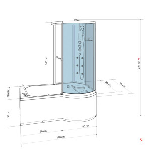 Kombination Badewanne Dusche K50-L01-EC 170x100 cm mit 2K Scheiben Versiegelung