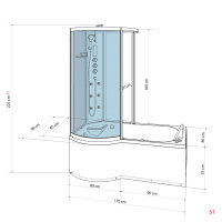 Kombination Badewanne Dusche K50-R01-EC 170x98cm MIT 2K Scheiben Versiegelung