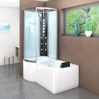 Kombination Badewanne Dusche K50-R03-EC 100x170 cm mit 2K Scheiben Versiegelung