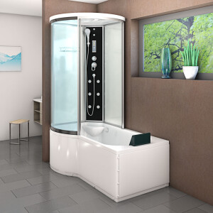 Kombination Badewanne Dusche K55-R01-EC 100x170 cm mit 2K Scheiben Versiegelung