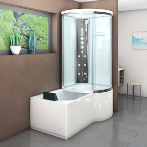 Kombination Badewanne Dusche K55-L03-EC 170x100 cm mit 2K Scheiben Versiegelung
