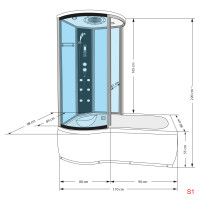 Kombination Whirlpool Dusche K55-R03-WP Wanne 100x170 cm ohne 2K Scheiben Versiegelung