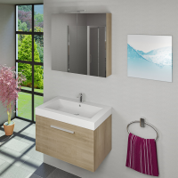 Spiegelschrank Badspiegel Badezimmer Spiegel City 80cm braun Eiche ohne LED Beleuchtung
