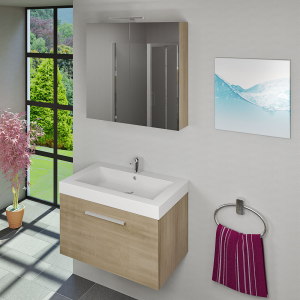 Spiegelschrank Badspiegel Badezimmer Spiegel City 80cm braun Eiche mit 5W LED-Strahler
