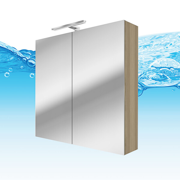 Spiegelschrank Badspiegel Badezimmer Spiegel City 80cm braun Eiche mit 5W LED-Strahler / Energiebox