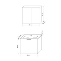 Badmöbel Set Gently 1 V1 Weiß/Grau MDF Waschtisch 60cm ohne LED Beleuchtung