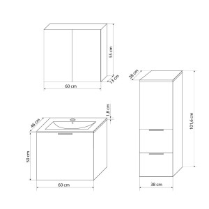 Badmöbel Set Gently 1 V2 L Weiß/Grau MDF Waschtisch 60cm mit 5W LED-Strahler / Energiebox