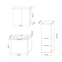 Badmöbel Set Gently 1 V2 L Weiß/Grau MDF Waschtisch 60cm mit 5W LED-Strahler / Energiebox