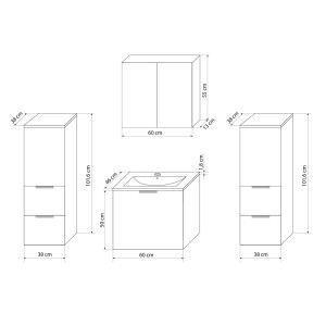 Badmöbel Set Gently 1 V3 Weiß MDF Waschtisch 60cm mit 5W LED-Strahler / Energiebox