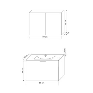 Badmöbel Set Gently 1 V1 Weiß/Grau MDF Waschtisch 80cm ohne LED Beleuchtung