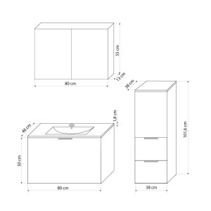 Badmöbel Set Gently 1 V2 L Weiß/Grau MDF Waschtisch 80cm mit 5W LED-Strahler
