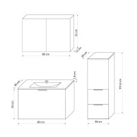 Badmöbel Set Gently 1 V2 L Weiß/Grau MDF Waschtisch 80cm mit 5W LED-Strahler / Energiebox