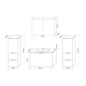 Badmöbel Set Gently 1 V3 Weiß MDF Waschtisch 80cm mit 5W LED-Strahler / Energiebox
