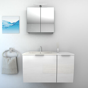 Bathroom furniture set Gently 1 v1 White mdf washbasin 90cm with 5w LED spotlight / energy box