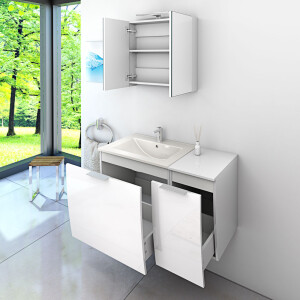 Bathroom furniture set Gently 1 v1 White mdf washbasin 90cm with 5w LED spotlight / energy box