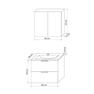 Badmöbel Set Gently 2 V1 Weiß/Grau MDF Waschtisch 60cm mit 5W LED-Strahler / Energiebox