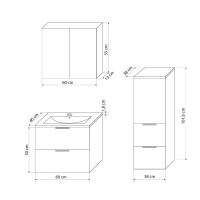 Badmöbel Set Gently 2 V2 L Weiß/Grau MDF Waschtisch 60cm mit 5W LED-Strahler / Energiebox
