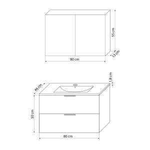 Badmöbel Set Gently 2 V1 Weiß/Grau MDF Waschtisch 80cm mit 5W LED-Strahler