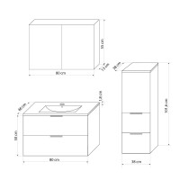 Badmöbel Set Gently 2 V2 L Weiß MDF Waschtisch 80cm mit 5W LED-Strahler / Energiebox