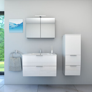 Bathroom furniture set Gently 2 v2 r white mdf washbasin 80cm with 5w led spotlight