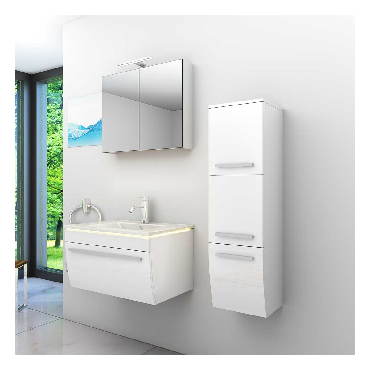 Bathroom furniture set Gently 3 v2-r White Bathroom furniture Bathroom mirror Washbasin 70 cm with 1x 5w led / energy box