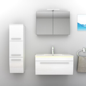 Badmöbel Set Gently 3 V2-L Weiß Badezimmermöbel Badspiegel Waschtisch 80 cm mit 1x 5W LED / Energiebox