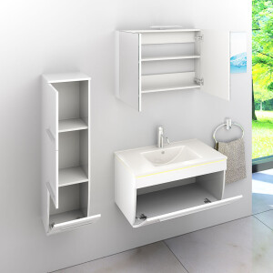 Badmöbel Set Gently 3 V2-L Weiß Badezimmermöbel Badspiegel Waschtisch 80 cm mit 1x 5W LED / Energiebox