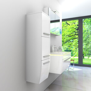Badmöbel Set Gently 3 V2-L Weiß Badezimmermöbel Badspiegel Waschtisch 80 cm mit 1x 5W LED / Energiebox