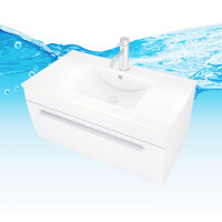 Badmöbel Set Gently 3 V2-L Weiß Badezimmermöbel Badspiegel Waschtisch 80 cm mit 1x 5W LED / Energiebox