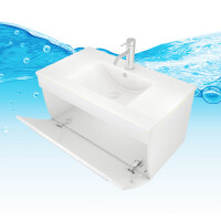 Badmöbel Set Gently 3 V2-L Weiß Badezimmermöbel Badspiegel Waschtisch 80 cm mit 1x 5W LED / Energiebox