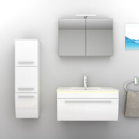 Badmöbel Set Gently 3 V2-L Weiß Badezimmermöbel Badspiegel Waschtisch 80 cm mit 1x 5W LED / Energiebox