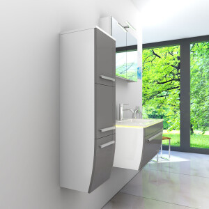 Bathroom furniture set Gently 3 v2-l white/grey Bathroom furniture Bathroom mirror Washbasin 80 cm with 1x 5w LED spotlight