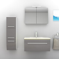 Bathroom furniture set Gently 3 v2-l white/grey Bathroom furniture Bathroom mirror Washbasin 80 cm with 1x 5w LED spotlight