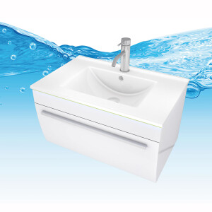 Badmöbel Set Gently 3 V2-R Weiß Badezimmermöbel Badspiegel Waschtisch 80 cm ohne LED-Beleuchtung